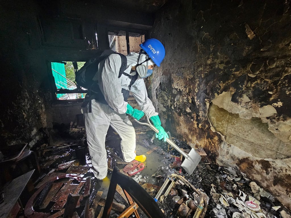 The conditions inside the destroyed Wang Fuk Court. Photo: Handout The conditions inside the destroyed Wang Fuk Court. Photo: Handout