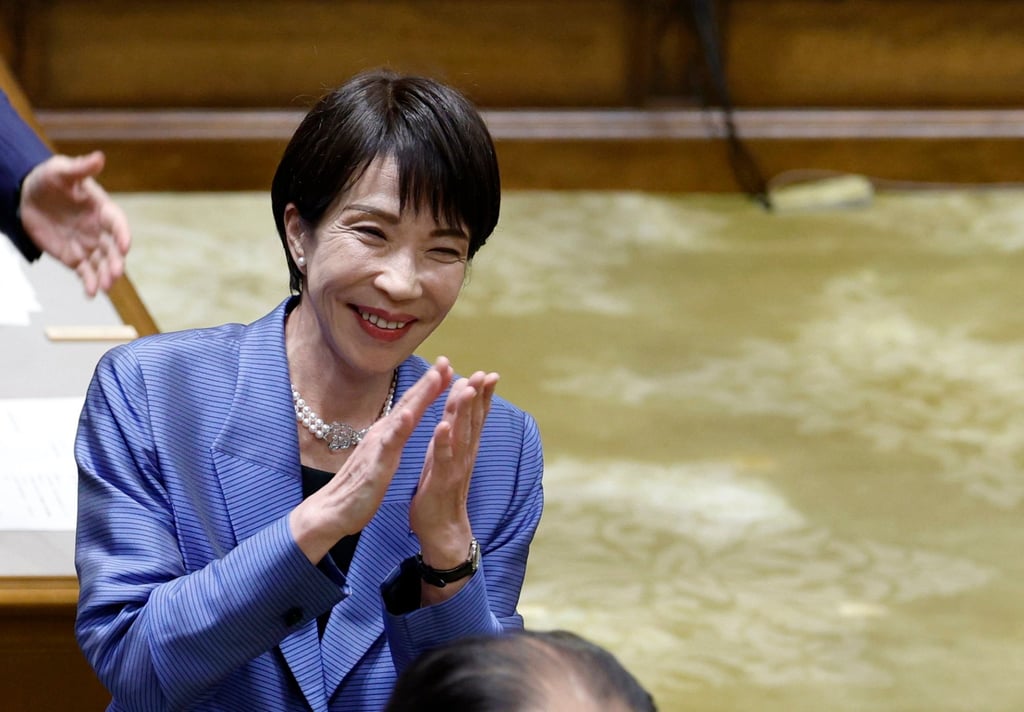 Japan’s Prime Minister Sanae Takaichi applauds a diplomatic delegation at the Diet in Tokyo last week. Myanmar said her comments on Taiwan showed Japan had not learned its lessons from history. Photo: EPA