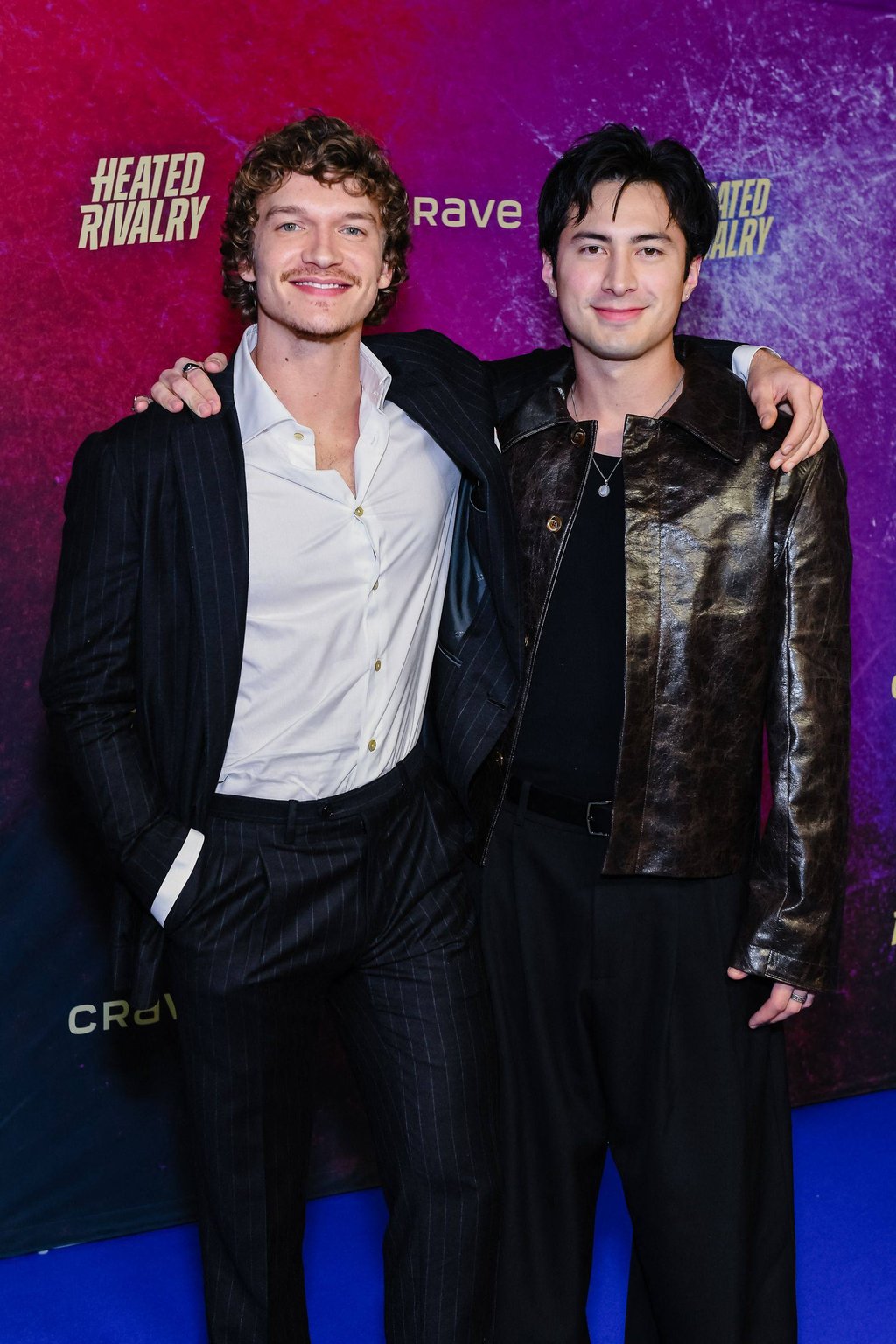 Connor Storrie and Hudson Williams at the November premiere of Heated Rivalry in Toronto. Photo: Getty Images via AFP