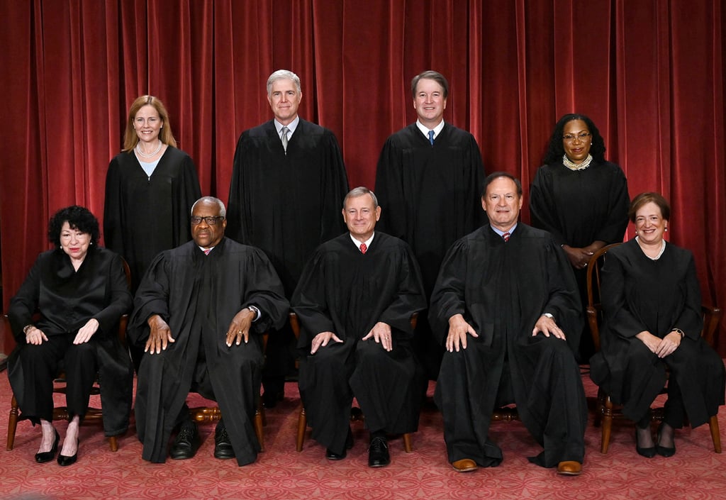 Members of the US Supreme Court, whose conservative majority includes three justices appointed by Donald Trump. Photo: AFP