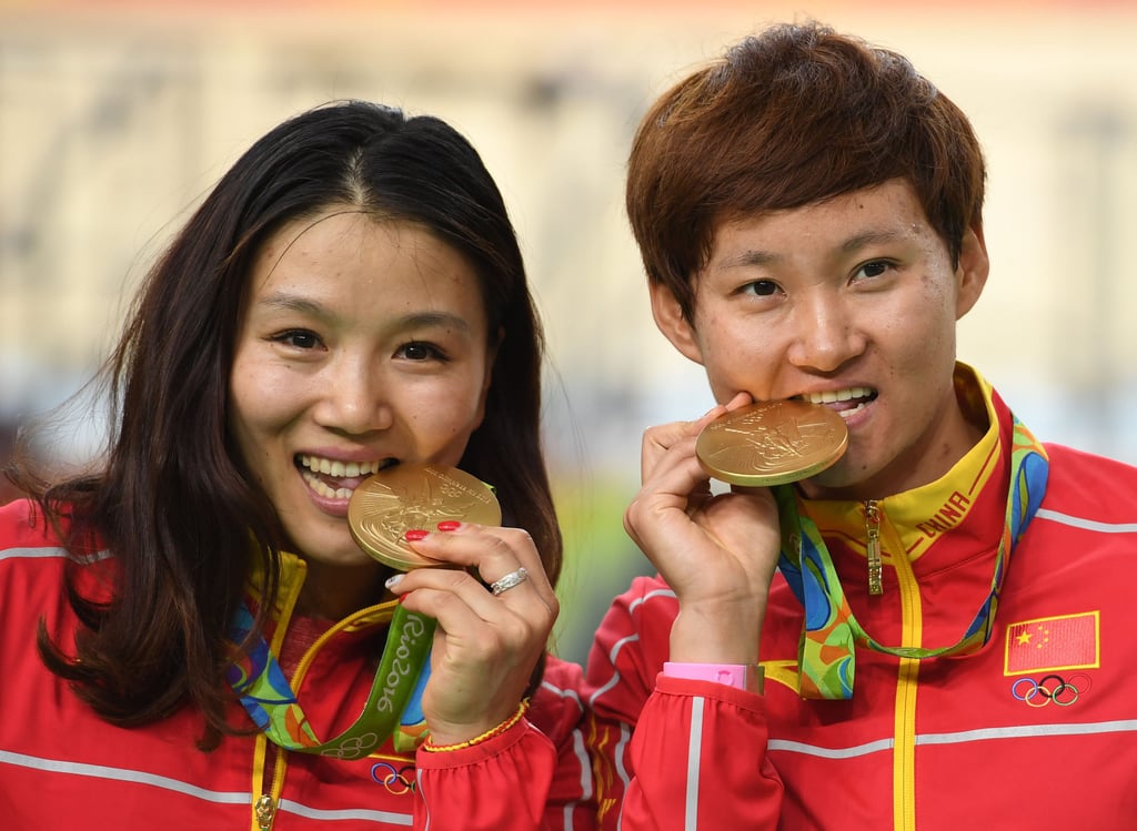 Gong Jinjie (left) and Zhong Tianshi celebrate Olympic team sprint gold in 2016. Photo: AFP Gong Jinjie (left) and Zhong Tianshi celebrate Olympic team sprint gold in 2016. Photo: AFP
