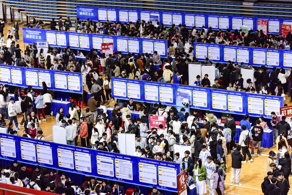Graduates attend a job fair at Fuyang Normal University in east China’s Anhui province. Photo: CFOTO/Future Publishing via Getty Images Graduates attend a job fair at Fuyang Normal University in east China’s Anhui province. Photo: CFOTO/Future Publishing via Getty Images
