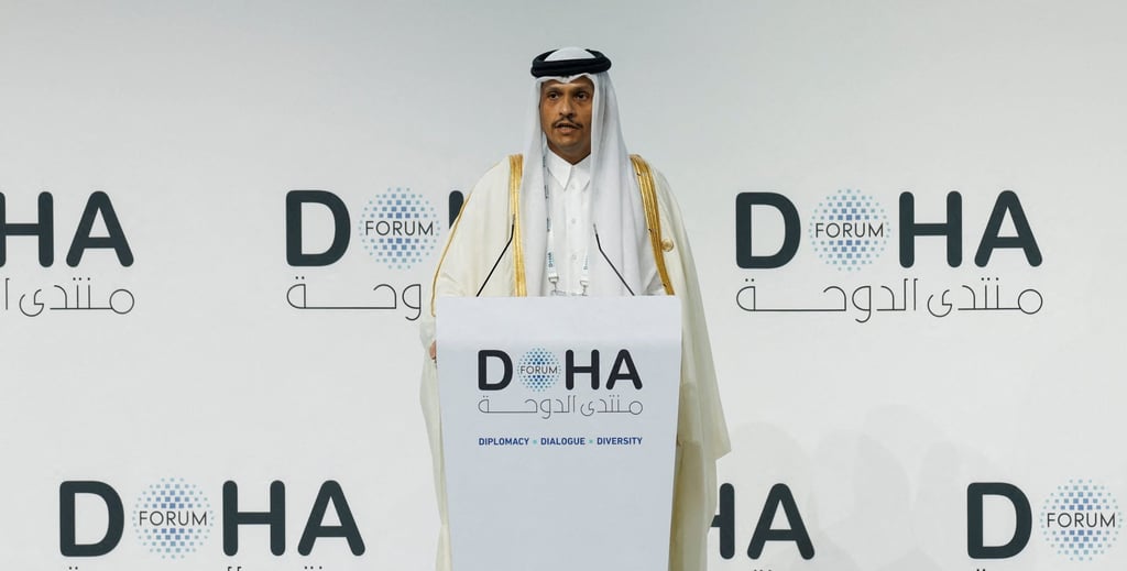 Qatar’s Prime Minister and Minister for Foreign Affairs Sheikh Mohammed bin Abdulrahman bin Jassim Al-Thani speaks at the Doha Forum, in Doha, Qatar, on Saturday. Photo: Reuters Qatar’s Prime Minister and Minister for Foreign Affairs Sheikh Mohammed bin Abdulrahman bin Jassim Al-Thani speaks at the Doha Forum, in Doha, Qatar, on Saturday. Photo: Reuters