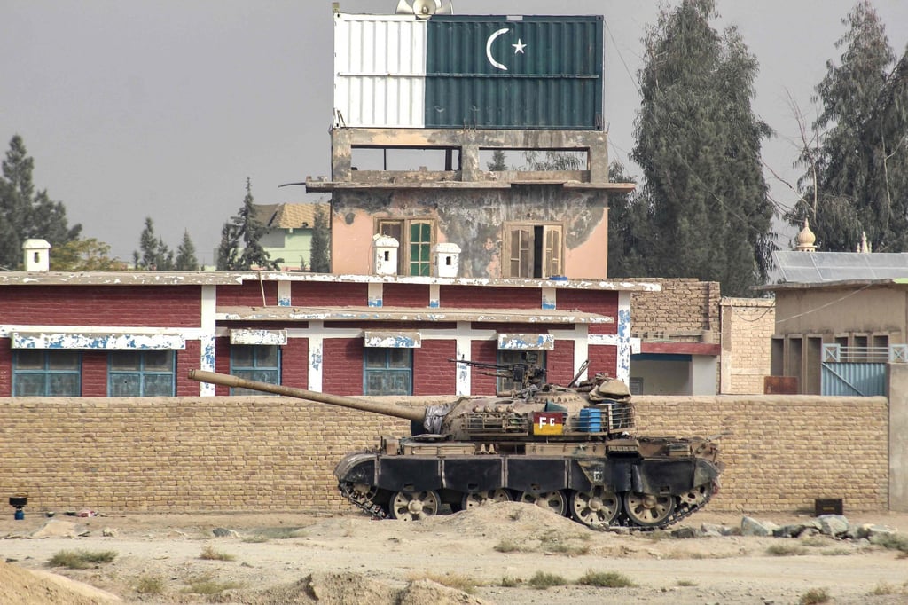 A Pakistani armoured vehicle stands at the Pakistan-Afghanistan border in Chaman on Saturday, following overnight cross-border clashes between the two countries. Photo: AFP