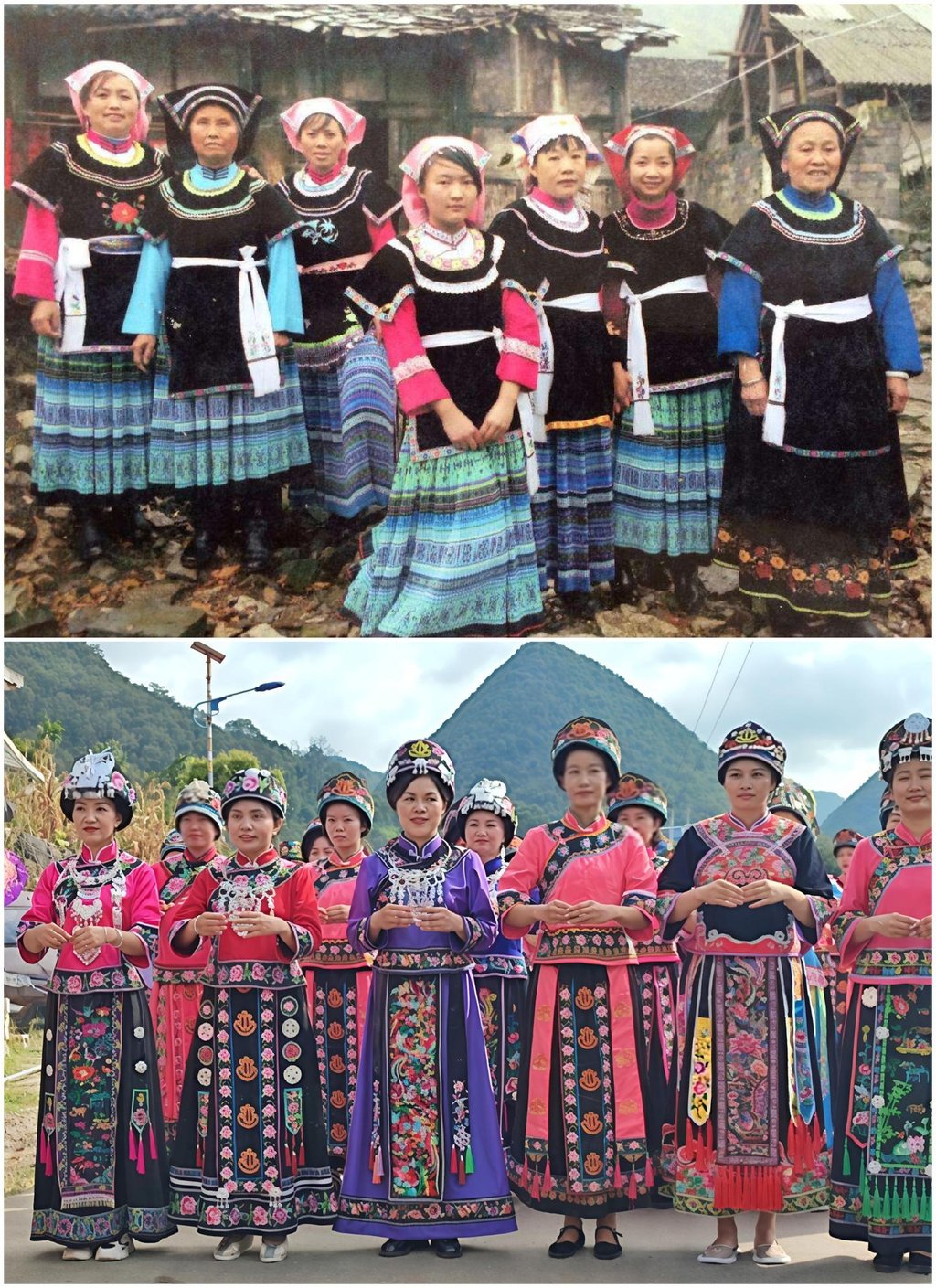 Groups of Gelao women in brightly coloured dress pose for the camera. Photo: zhihu.com Groups of Gelao women in brightly coloured dress pose for the camera. Photo: zhihu.com