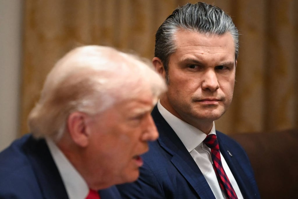 Hegseth looks on as US President Donald Trump speaks at the White House in Washington on Tuesday. Photo: AFP
