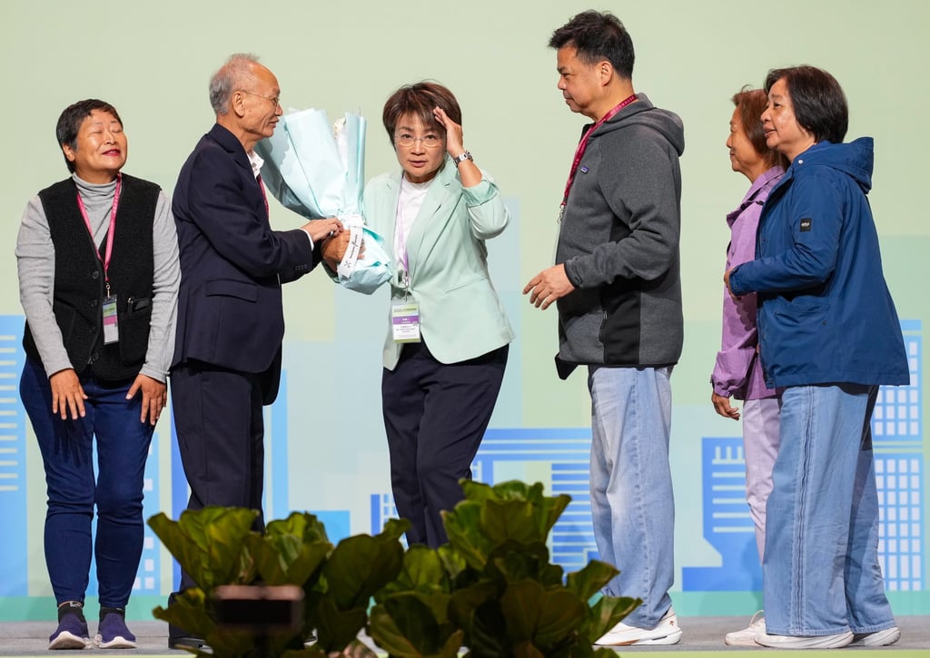 Christine Fong (third left) is the election’s “Queen of Votes”. Photo: Sam Tsang Christine Fong (third left) is the election’s “Queen of Votes”. Photo: Sam Tsang