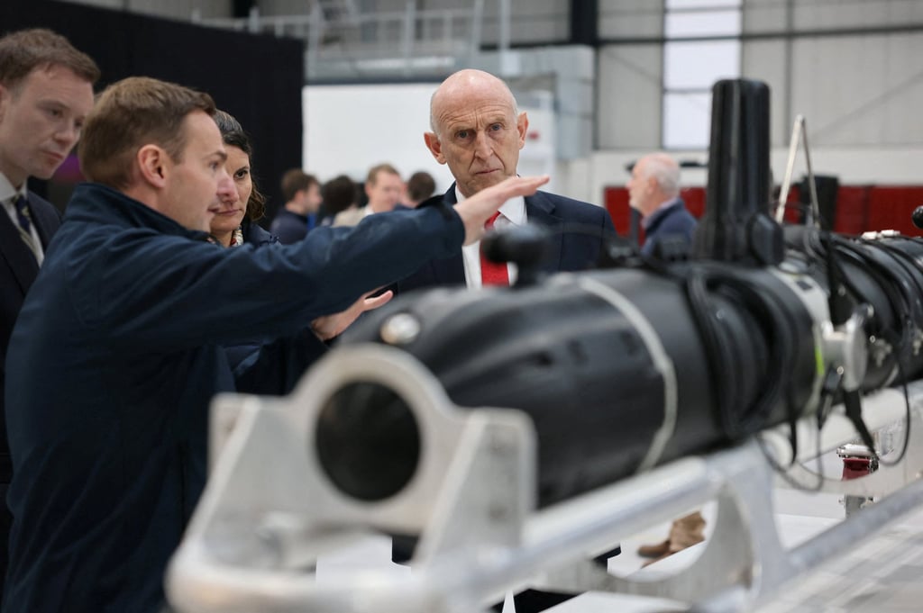 British Defence Secretary John Healey is shown around Helsing’s new ‘resilience factory’ in Plymouth, Britain last month. Photo: UK Ministry of Defence via Reuters British Defence Secretary John Healey is shown around Helsing’s new ‘resilience factory’ in Plymouth, Britain last month. Photo: UK Ministry of Defence via Reuters