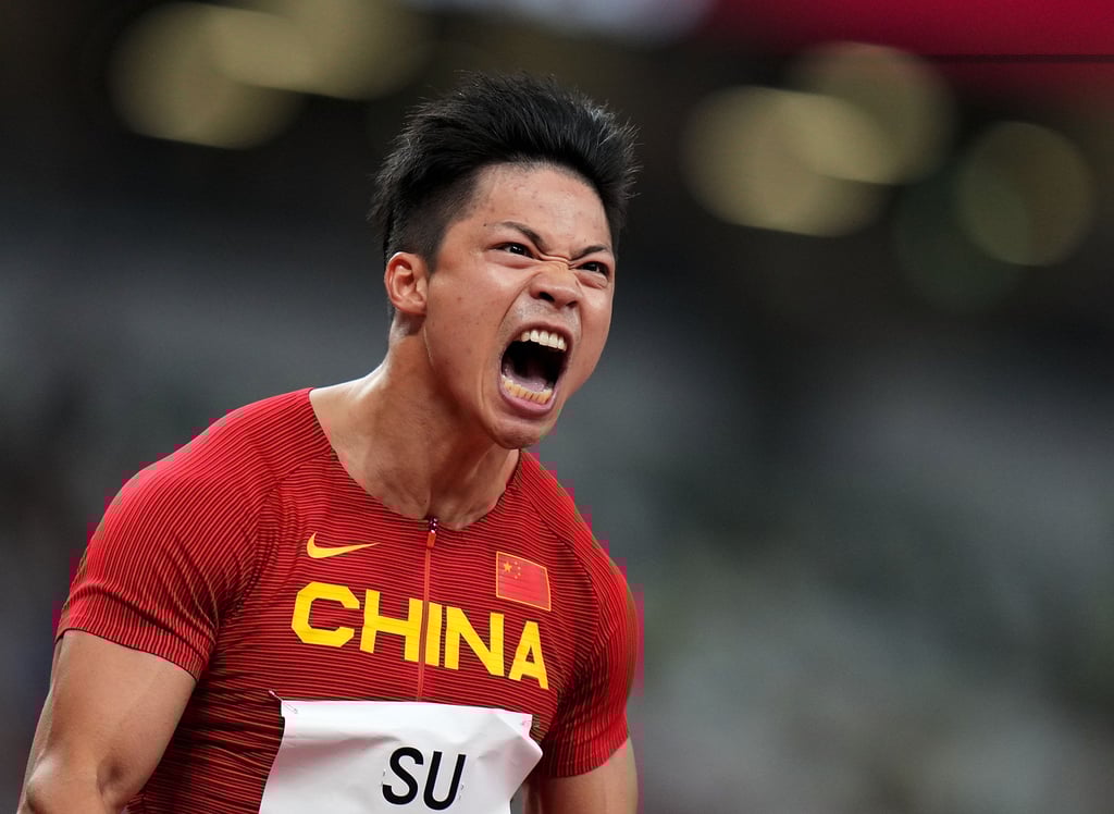 Su Bingtian roars after his Asian-best run in the 100m semi-final at the Tokyo Olympics. Photo: Xinhua