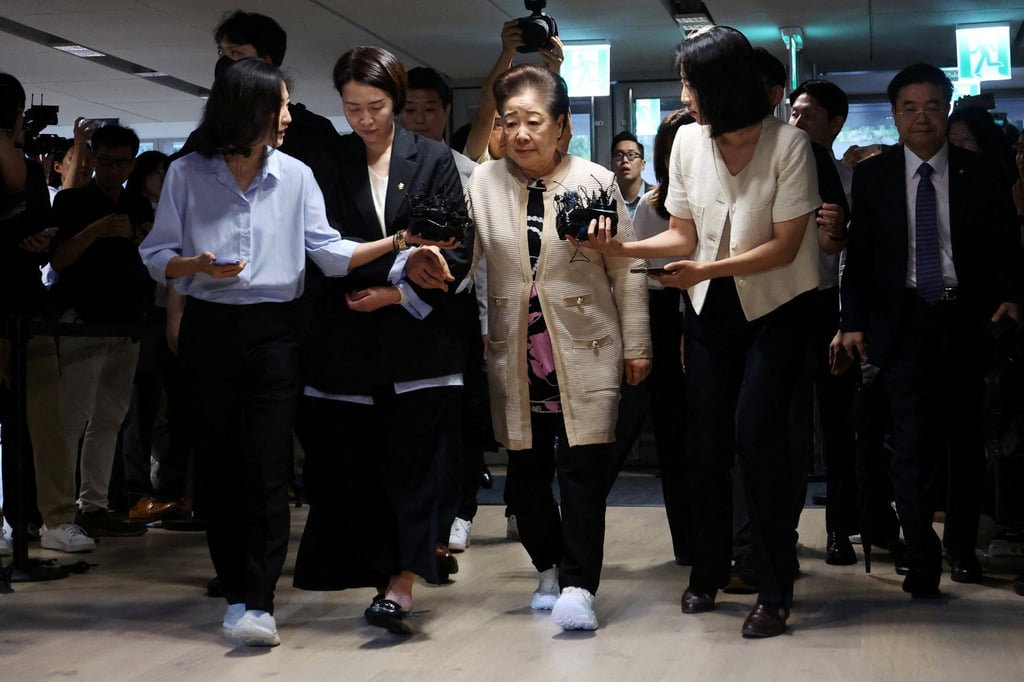 Han Hak-ja, the leader of the Unification Church, arrives for questioning over bribery allegations in Seoul in September. Photo: Reuters Han Hak-ja, the leader of the Unification Church, arrives for questioning over bribery allegations in Seoul in September. Photo: Reuters