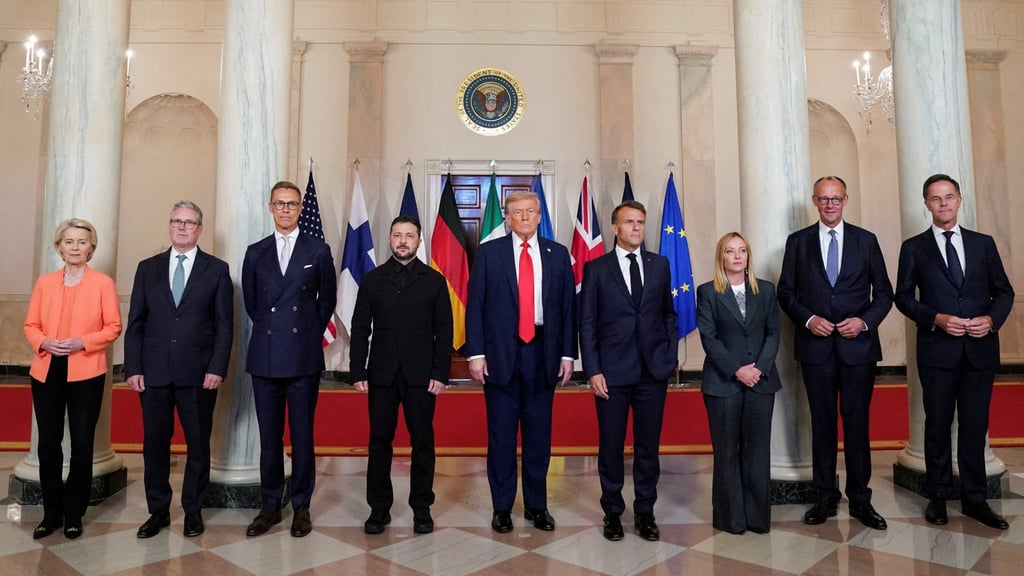 US President Donald Trump with European leaders in Washington in August. Photo: Reuters US President Donald Trump with European leaders in Washington in August. Photo: Reuters