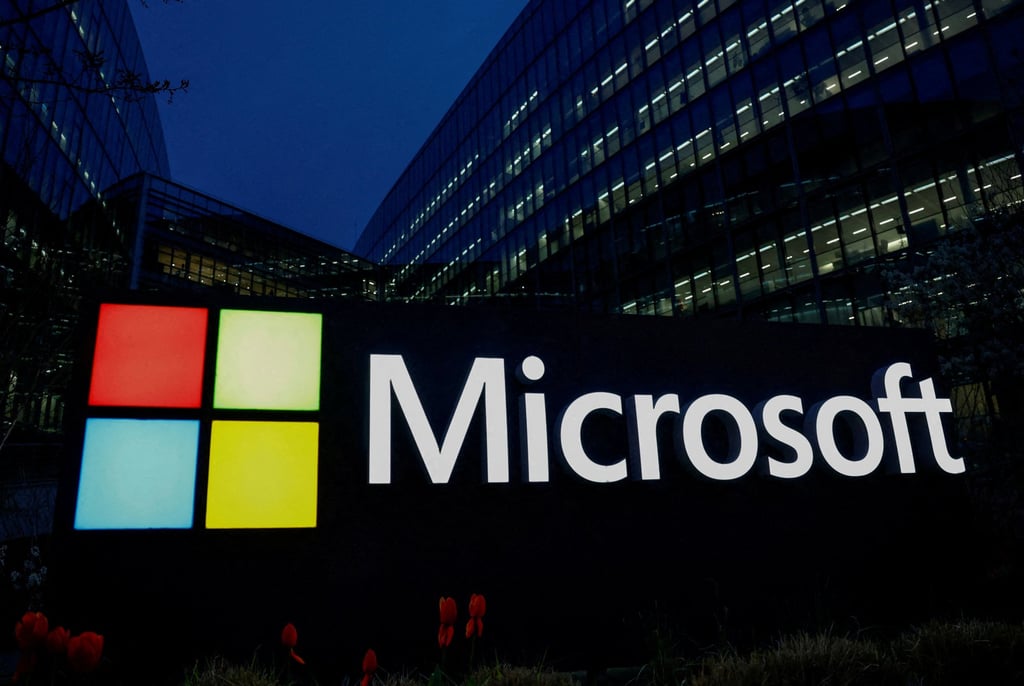 The Microsoft logo at its offices in Issy-les-Moulineaux near Paris, France, March 25, 2024. Photo: Reuters