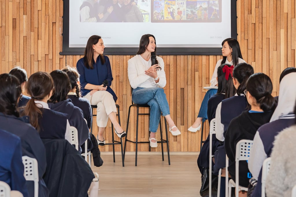 (From left) Joanna Hotung, Siobhan Haughey and emcee Emily Tsang speak about women leadership and reading at the “Empower through Reading” talk on December 7. Photo: Chanel (From left) Joanna Hotung, Siobhan Haughey and emcee Emily Tsang speak about women leadership and reading at the “Empower through Reading” talk on December 7. Photo: Chanel