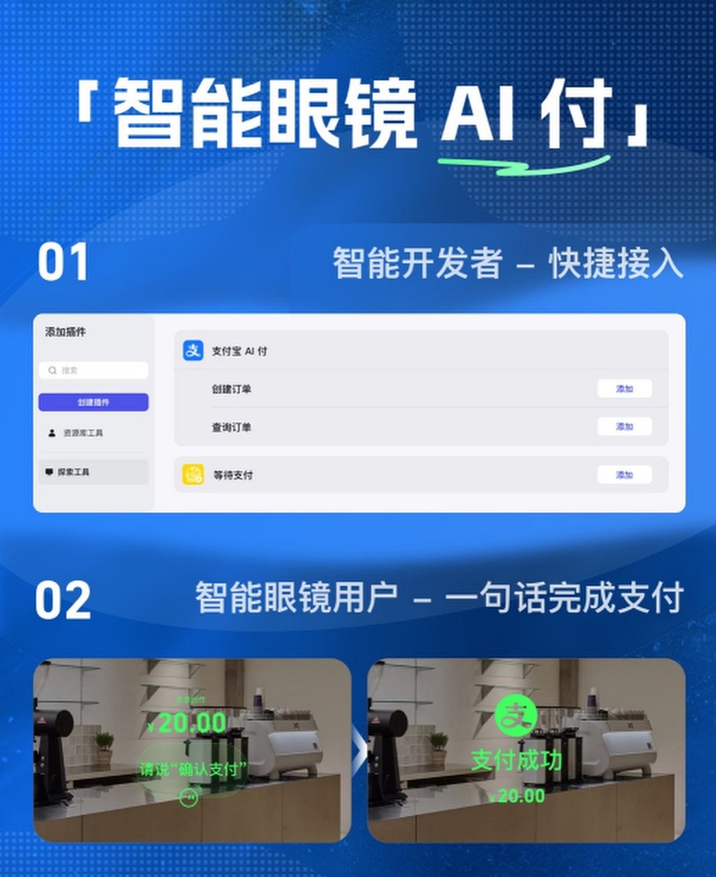 The smart glasses AI payment solution gives developers an easy path to build payment functions into their applications. Photo: Sina The smart glasses AI payment solution gives developers an easy path to build payment functions into their applications. Photo: Sina