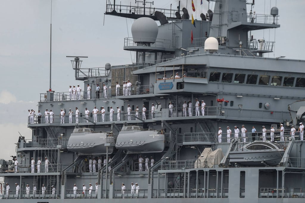 A German Navy support ship makes a port call in Manila in 2024, the first such visit in more than 20 years. Photo: AFP