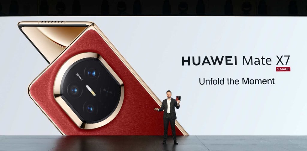 Andreas Zimmer, head of product at Huawei in Europe, announces the global launch of the Mate X7 in Dubai. Photo: Handout
