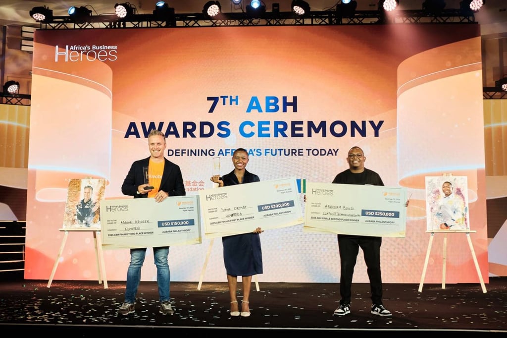 NovFeed’s founder Diana Orembe (centre) was voted the winner of the 2025 Africa’s Business Heroes awards in Kigali, Rwanda on December 13, 2025. Photo: Handout NovFeed’s founder Diana Orembe (centre) was voted the winner of the 2025 Africa’s Business Heroes awards in Kigali, Rwanda on December 13, 2025. Photo: Handout