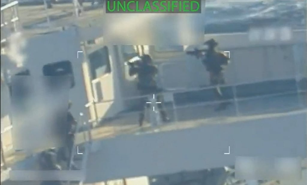 This screen grab from a video posted by US Attorney General Pam Bondi on X on Wednesday shows what she says is the execution of a seizure warrant for a tanker used to transport sanctioned oil from Venezuela and Iran. Photo: Handout via AFP This screen grab from a video posted by US Attorney General Pam Bondi on X on Wednesday shows what she says is the execution of a seizure warrant for a tanker used to transport sanctioned oil from Venezuela and Iran. Photo: Handout via AFP