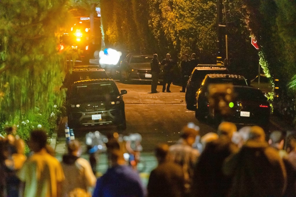 The scene near Rob Reiner’s home in Brentwood, Los Angeles. Photo: AP