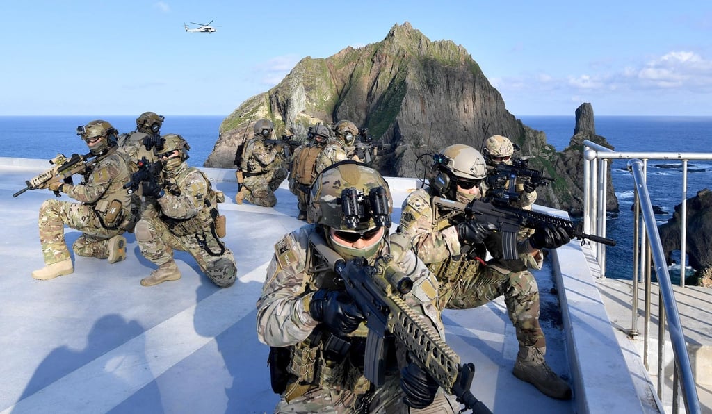 South Korean armed forces hold a defensive drill on the Liancourt Rocks, also known as Dokdo or the Takeshima islands, in 2019. Photo: South Korean Navy/EPA-EFE South Korean armed forces hold a defensive drill on the Liancourt Rocks, also known as Dokdo or the Takeshima islands, in 2019. Photo: South Korean Navy/EPA-EFE