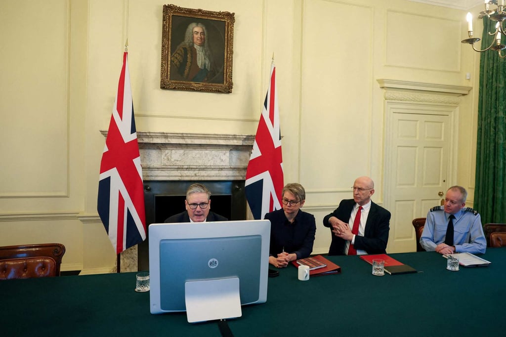 Britain’s Prime Minister Keir Starmer, Foreign Secretary Yvette Cooper, Defence Secretary John Healey and Chief of the Defence Staff Richard Knighton as Starmer co-chairs the ‘Coalition of the Willing’ meeting on Ukraine in November. Photo: AFP