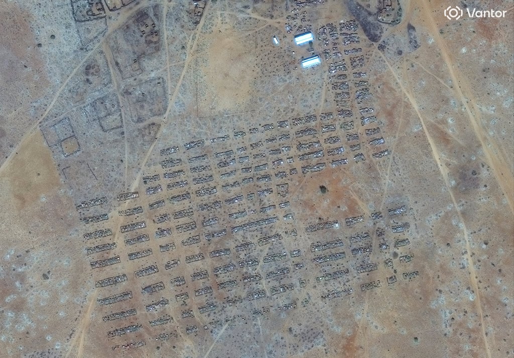 A satellite image showing temporary shelters northwest of El-Fasher city, Sudan, where atrocities have been reported. Photo: Vantor via Reuters
