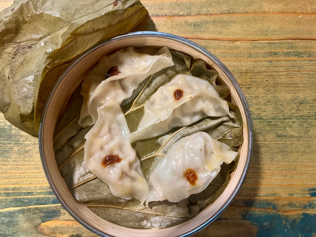 Chinese cabbage, lotus leaf and pork dumplings at Gogi Ice House on Hong Kong’s Cheung Chau island. Photo: Kylie Knott