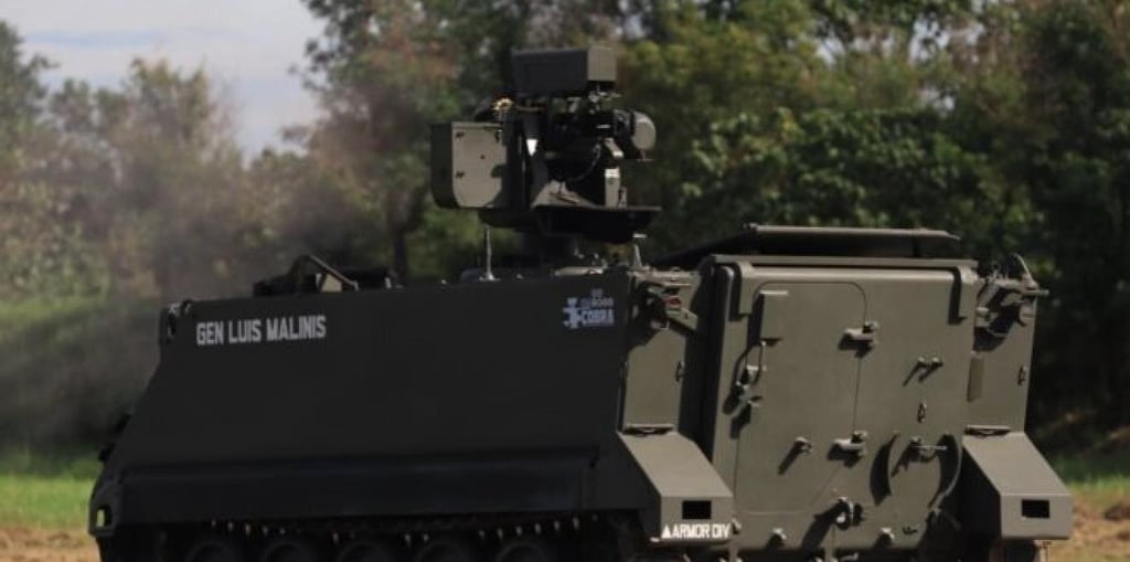 Soldiers fire the Cobra from inside an armoured vehicle during a demonstration on Thursday. Photo: Philippine Army