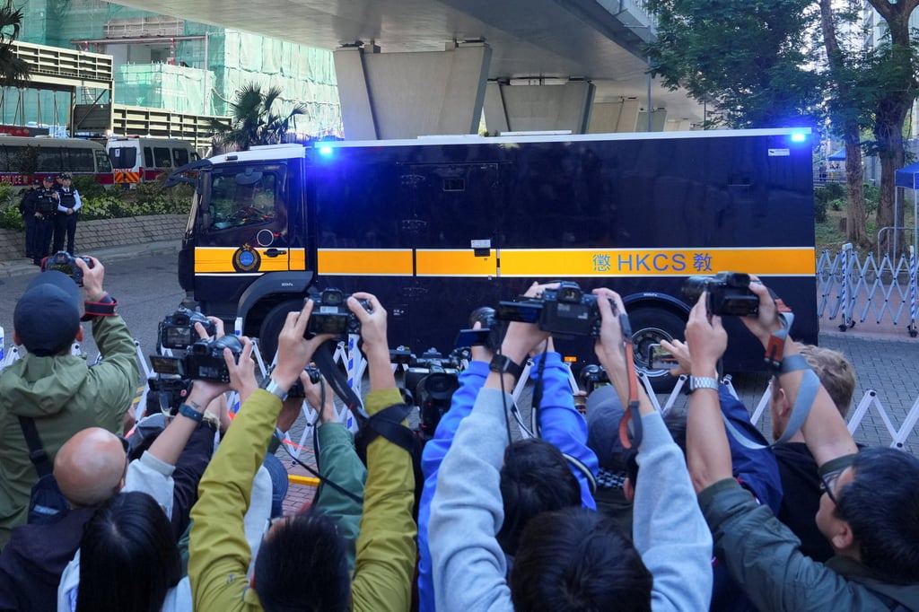 A prison van believed to be carrying Jimmy Lai leaves the West Kowloon Magistrates’ Courts building on December 15. Photo: Reuters A prison van believed to be carrying Jimmy Lai leaves the West Kowloon Magistrates’ Courts building on December 15. Photo: Reuters