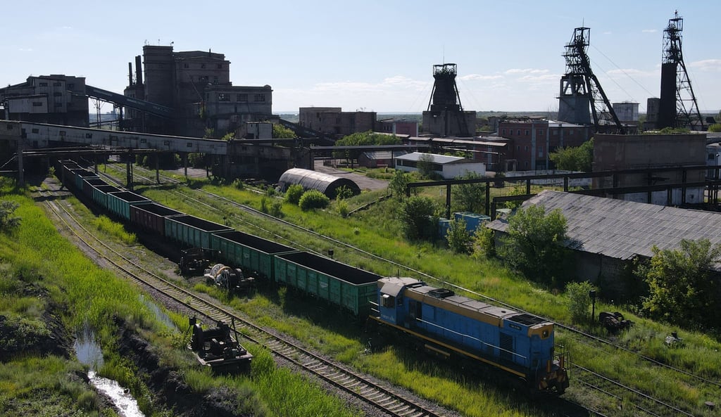 An aerial photograph of a coal mine near the village of Karakuduk in Kazakhstan. Photo: AFP