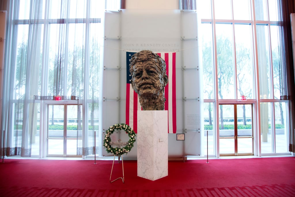 A memorial wreath stands next to the bronze memorial bust of US President John F. Kennedy by Robert Berks in the grand foyer at the Kennedy Centre in November 2013. Photo: AP A memorial wreath stands next to the bronze memorial bust of US President John F. Kennedy by Robert Berks in the grand foyer at the Kennedy Centre in November 2013. Photo: AP