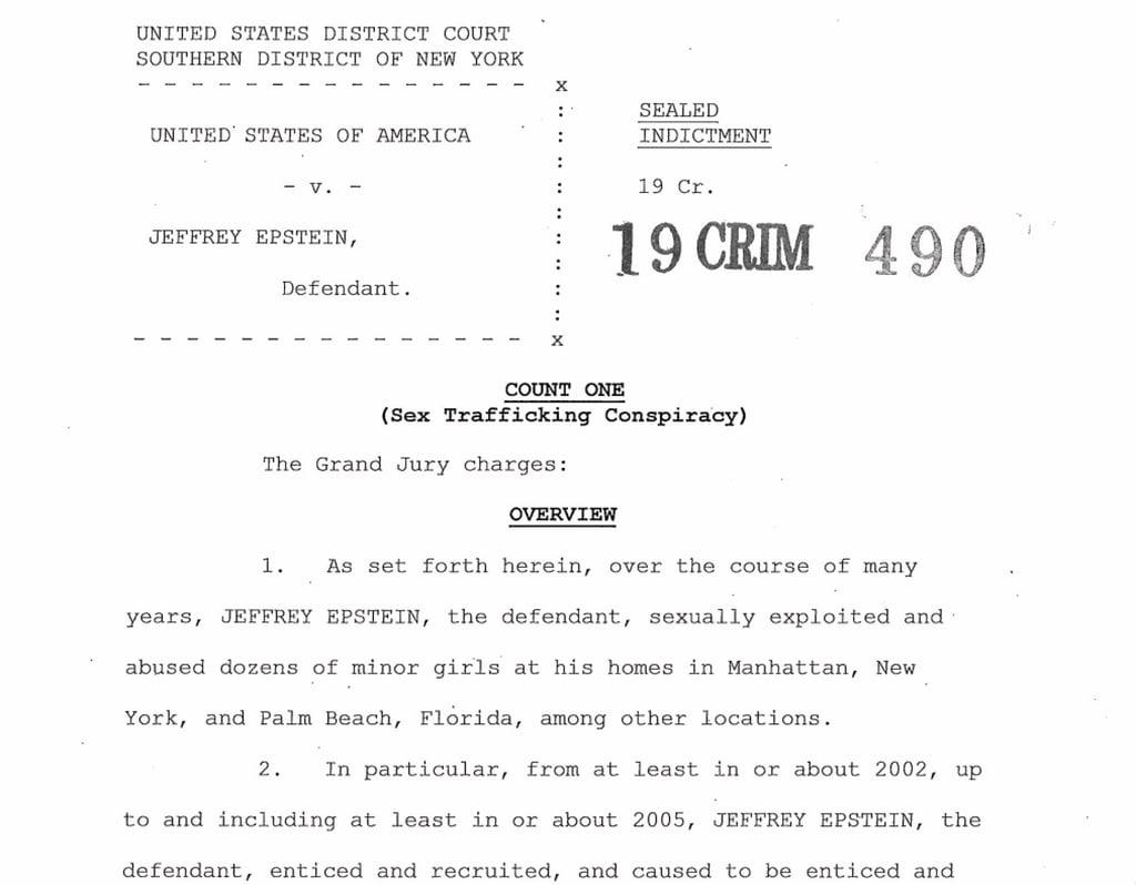Screenshot of one of the court records released by the US Justice Department along with other Epstein documents on Friday. Image: US Department of Justice