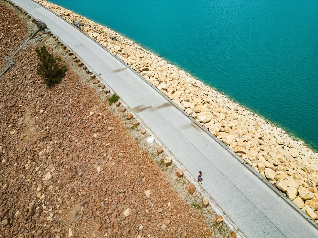 An aerial view of the road circling High Island Reservoir. Photo: Eugene Lee