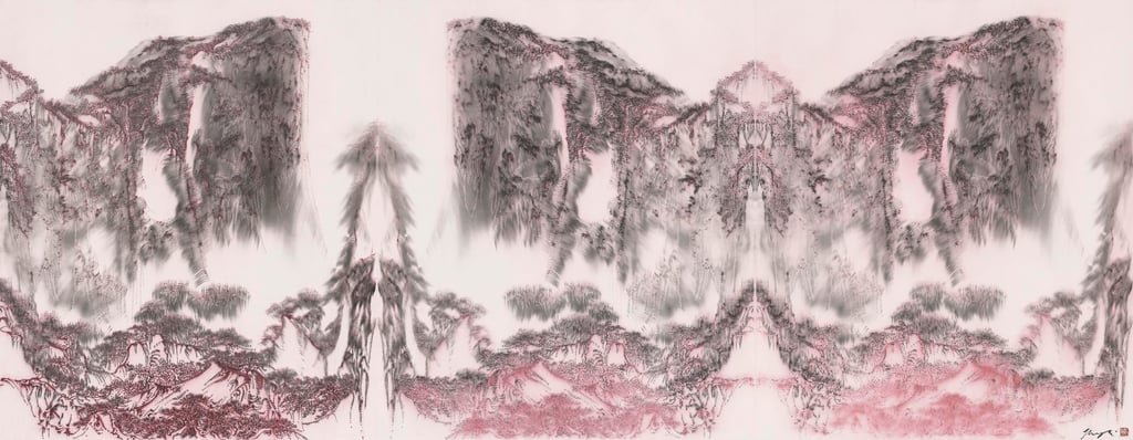 The Six Principles of Chinese Painting – Transmission XXIII (2025), by Hung Fai, with his ink master father Hung Hoi. Photo: Grotto Fine Art