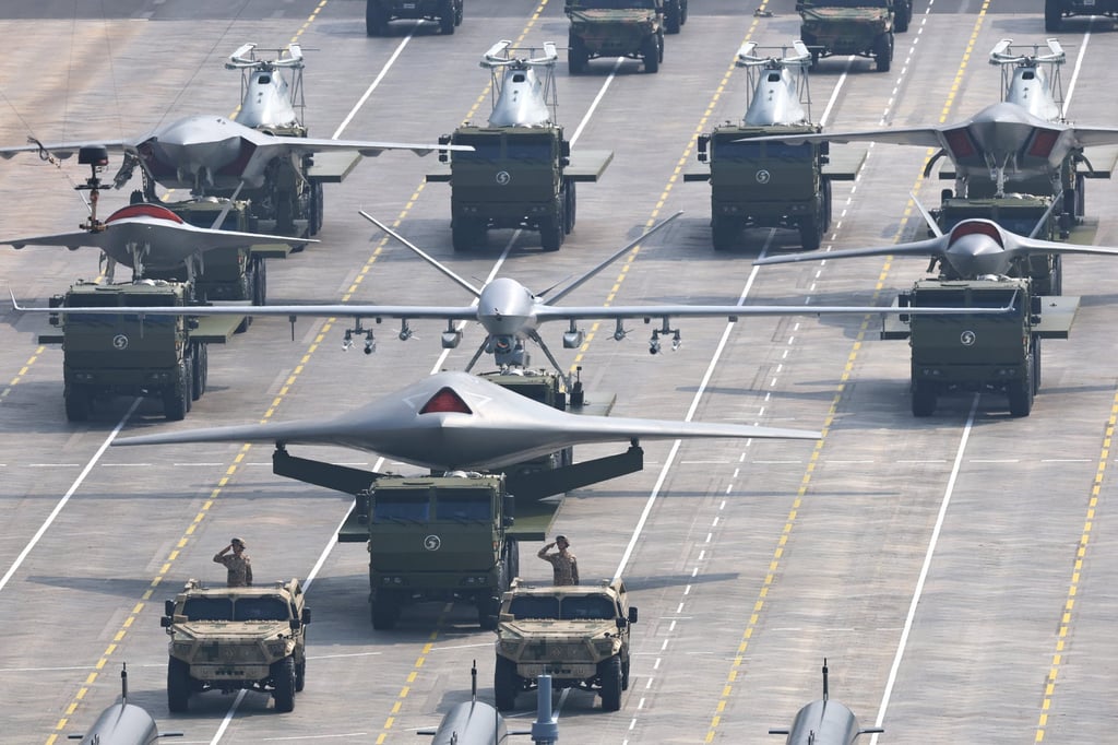 The airborne uncrewed warfare formation makes an appearance during China’s military parade in Beijing. Photo: Xinhua