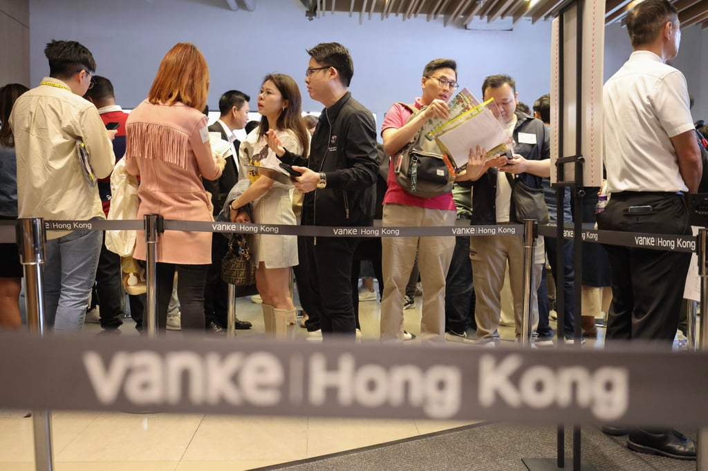 Potential buyers queue up for China Vanke’s Le Mont residential project in Tai Po at its sales office in Cheung Sha Wan on March 15, 2025. Photo: Nora Tam