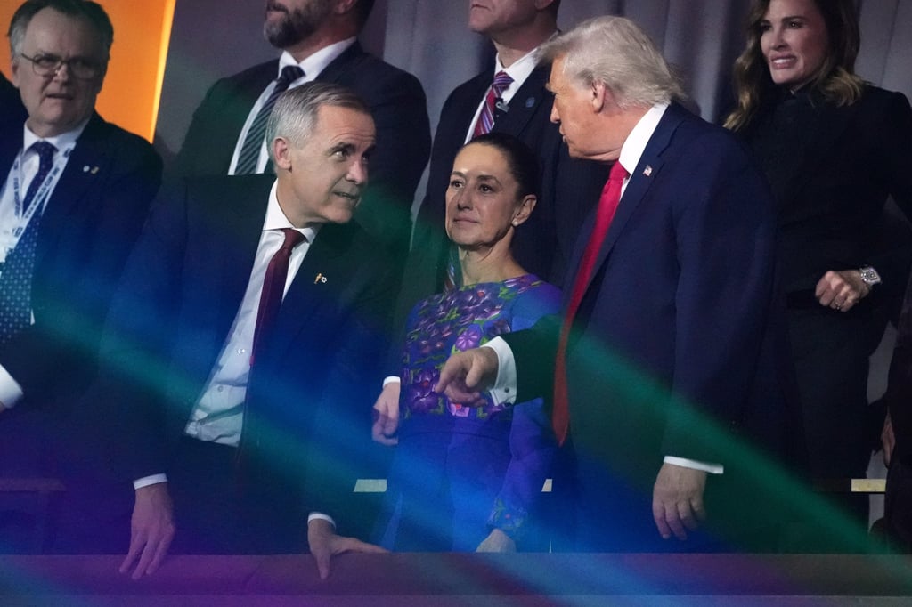 Canadian Prime Minister Mark Carney, Mexican President Claudia Sheinbaum and US President Donald Trump in Washington earlier this month. Photo: AP