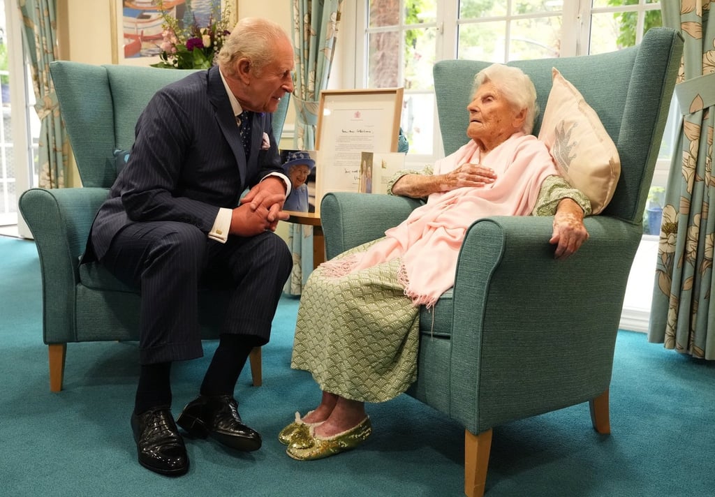 Ethel Caterham meets King Charles shortly after her 116th birthday. Photo: Facebook/The Royal Family
