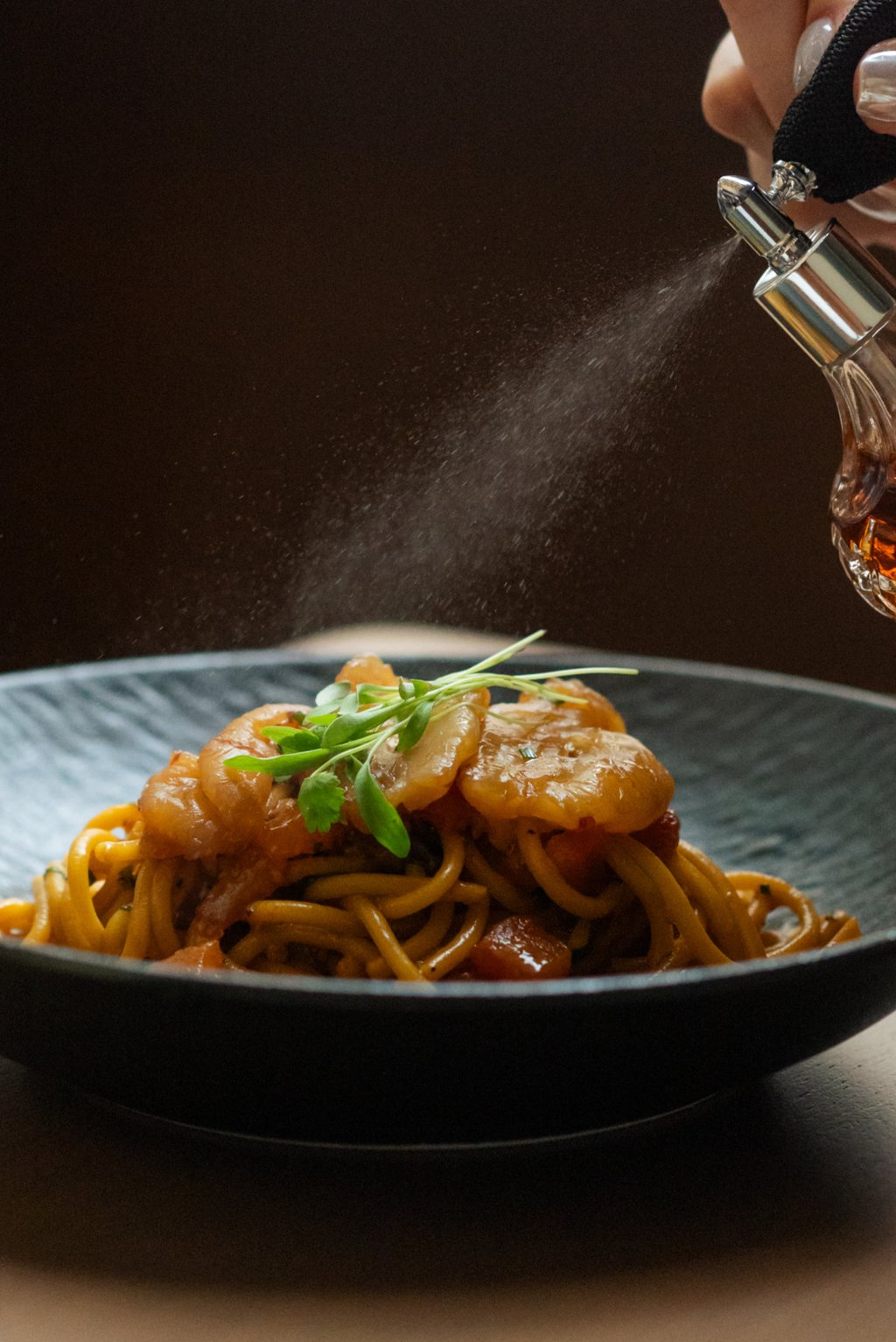 Red shrimp pasta with Huadiao wine at Mi Manchi. Photo: courtesy Mi Manchi Red shrimp pasta with Huadiao wine at Mi Manchi. Photo: courtesy Mi Manchi