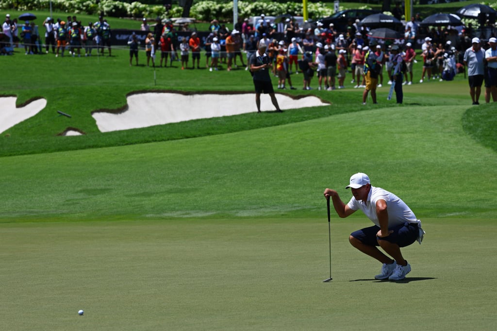Brooks Koepka lines up a putt during the final round of last year’s LIV Golf Singapore. Photo: Reuters