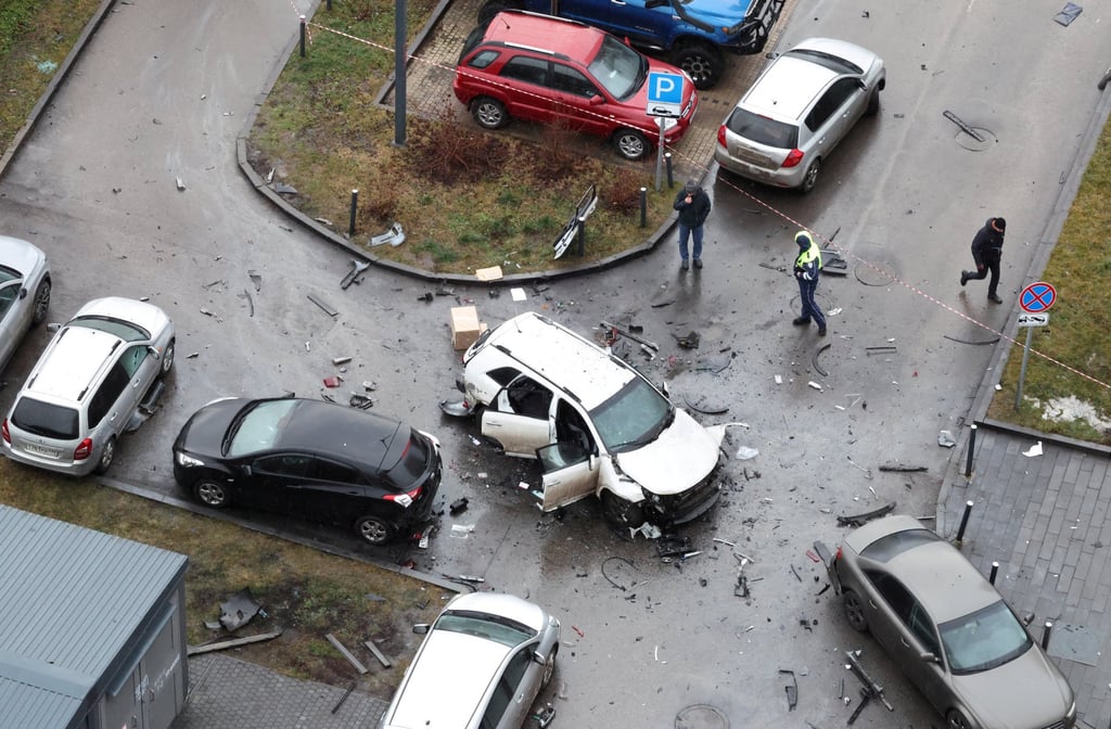 The aftermath of the car bombing that killed Lieutenant General Fanil Sarvarov on Monday. Photo: Reuters