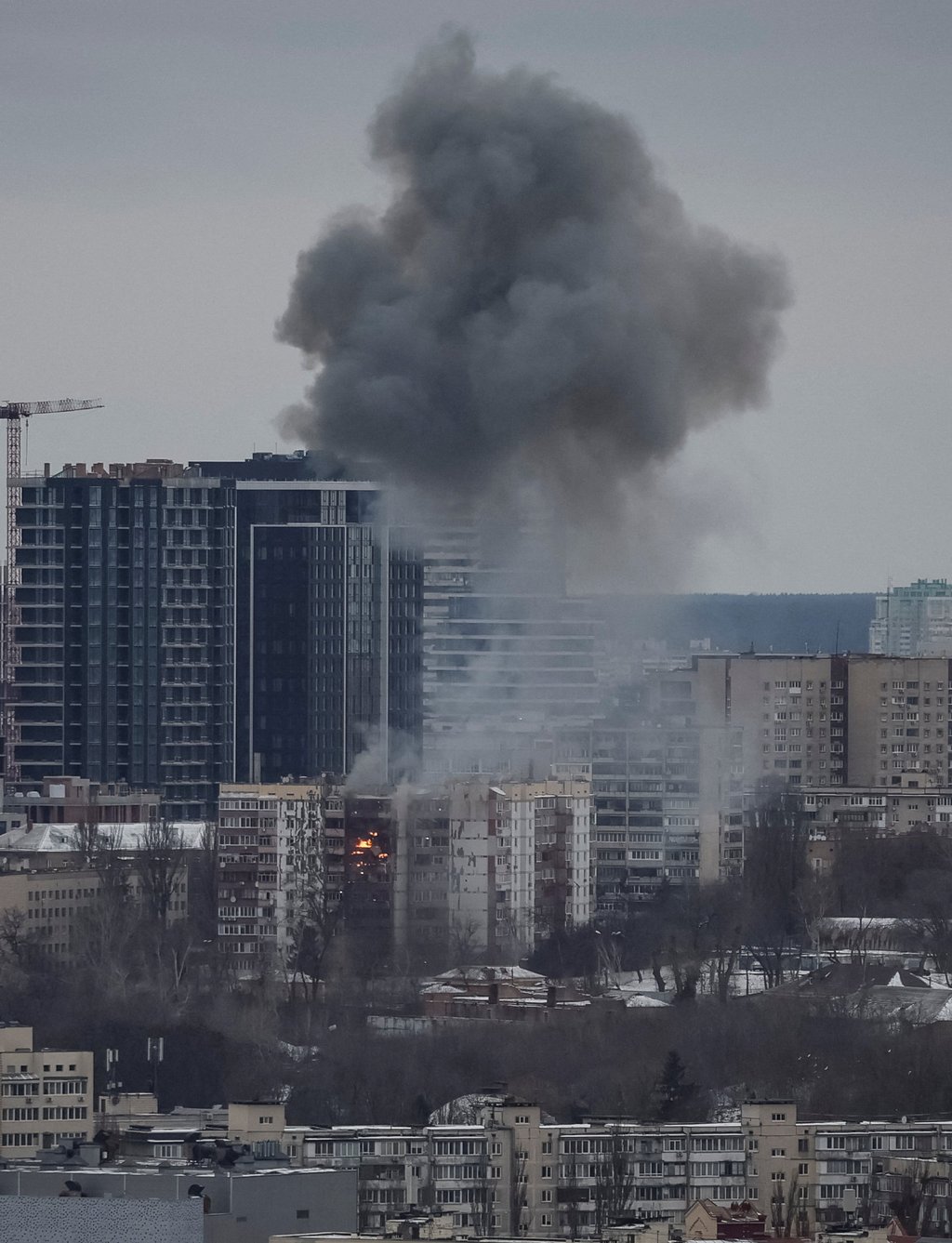 Smoke rises from a residential building in Kyiv after a Russian drone strike on Saturday. Photo: Reuters