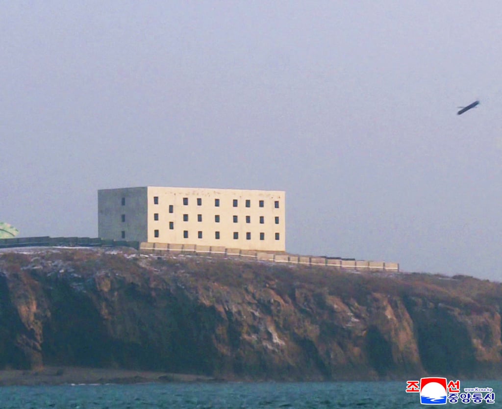 A missile moments before hitting its target. Photo: KCNA via AFP A missile moments before hitting its target. Photo: KCNA via AFP