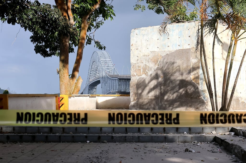 Police tape surrounds the area where a monument to the Chinese community once stood in Panama City, Panama. Photo: EPA Police tape surrounds the area where a monument to the Chinese community once stood in Panama City, Panama. Photo: EPA