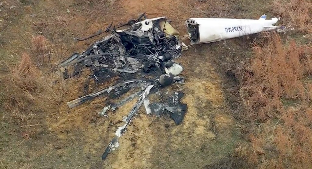 Debris from one of the two helicopters. Photo: WPVI-TV/6ABC via AP Debris from one of the two helicopters. Photo: WPVI-TV/6ABC via AP