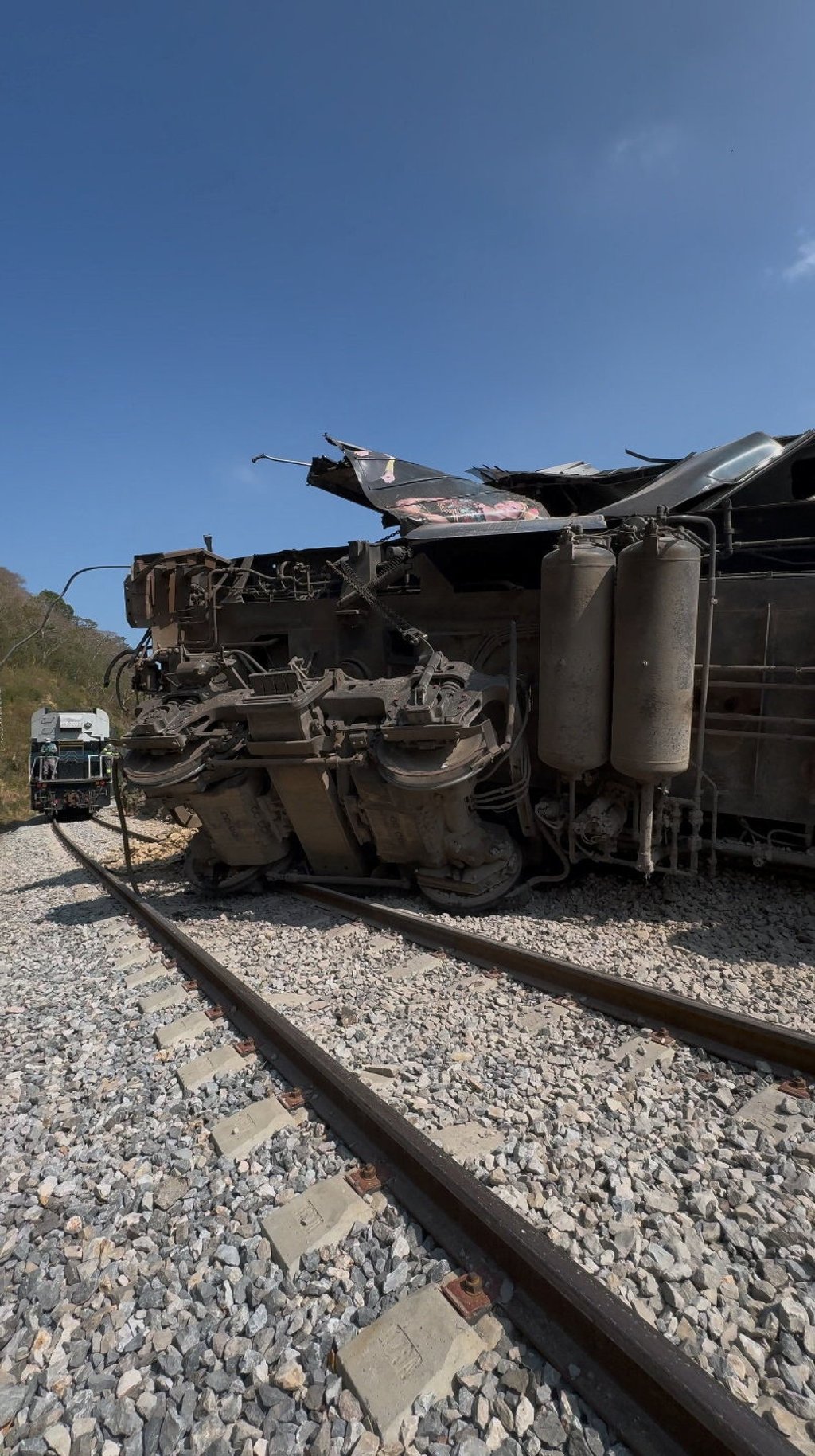 An overturned train carriage. Photo: Reuters
