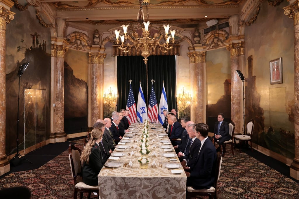 The Americans and Israelis meeting at Mar-a-Lago. Photo: Reuters