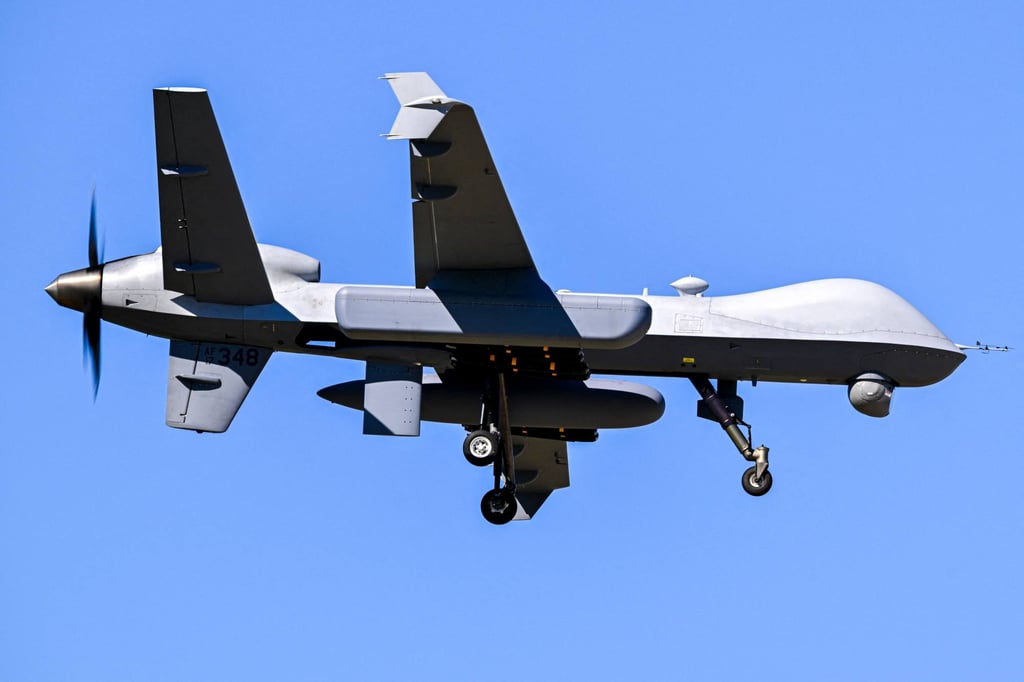 A US MQ-9 Reaper drone approaches for landing in Puerto Rico on December 29. Photo: AFP