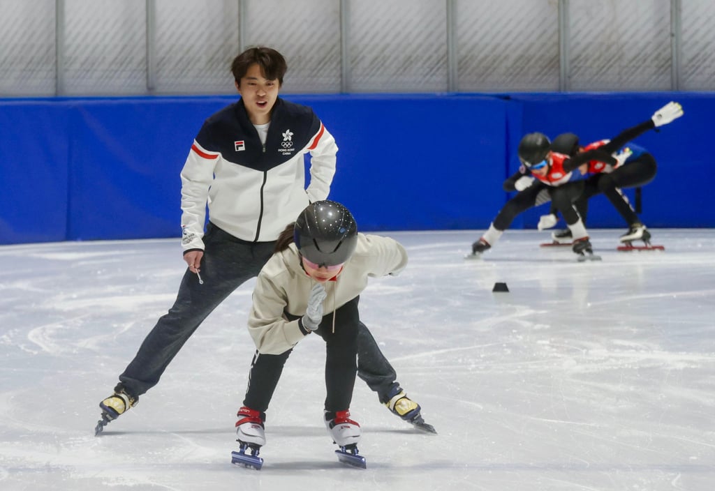 Sidney Chu teaching speed skating to children at DB Ice Rink. Photo: Jonathan Wong Sidney Chu teaching speed skating to children at DB Ice Rink. Photo: Jonathan Wong