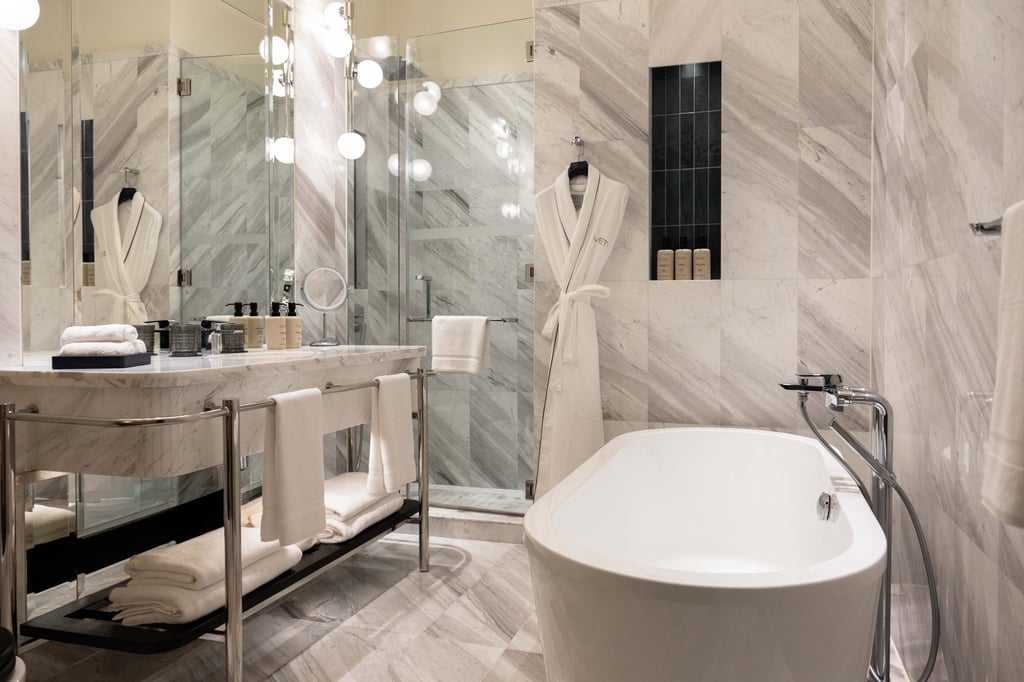 Bathrooms at Mett Singapore feature luxurious marble. Photo: Handout